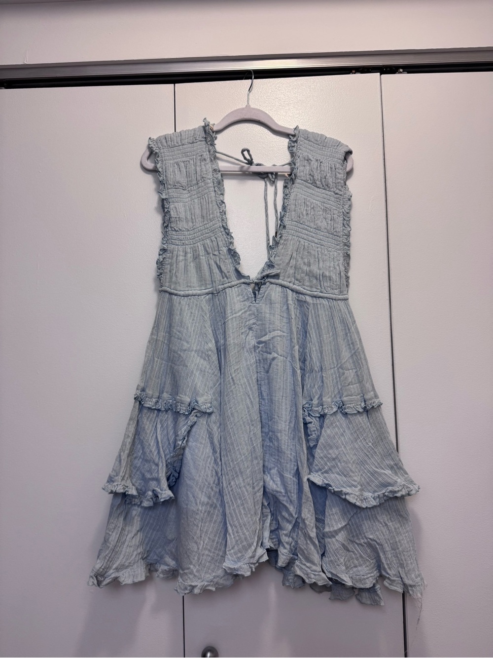 Free People Light Blue Tiered Ruffle Midi Dress
